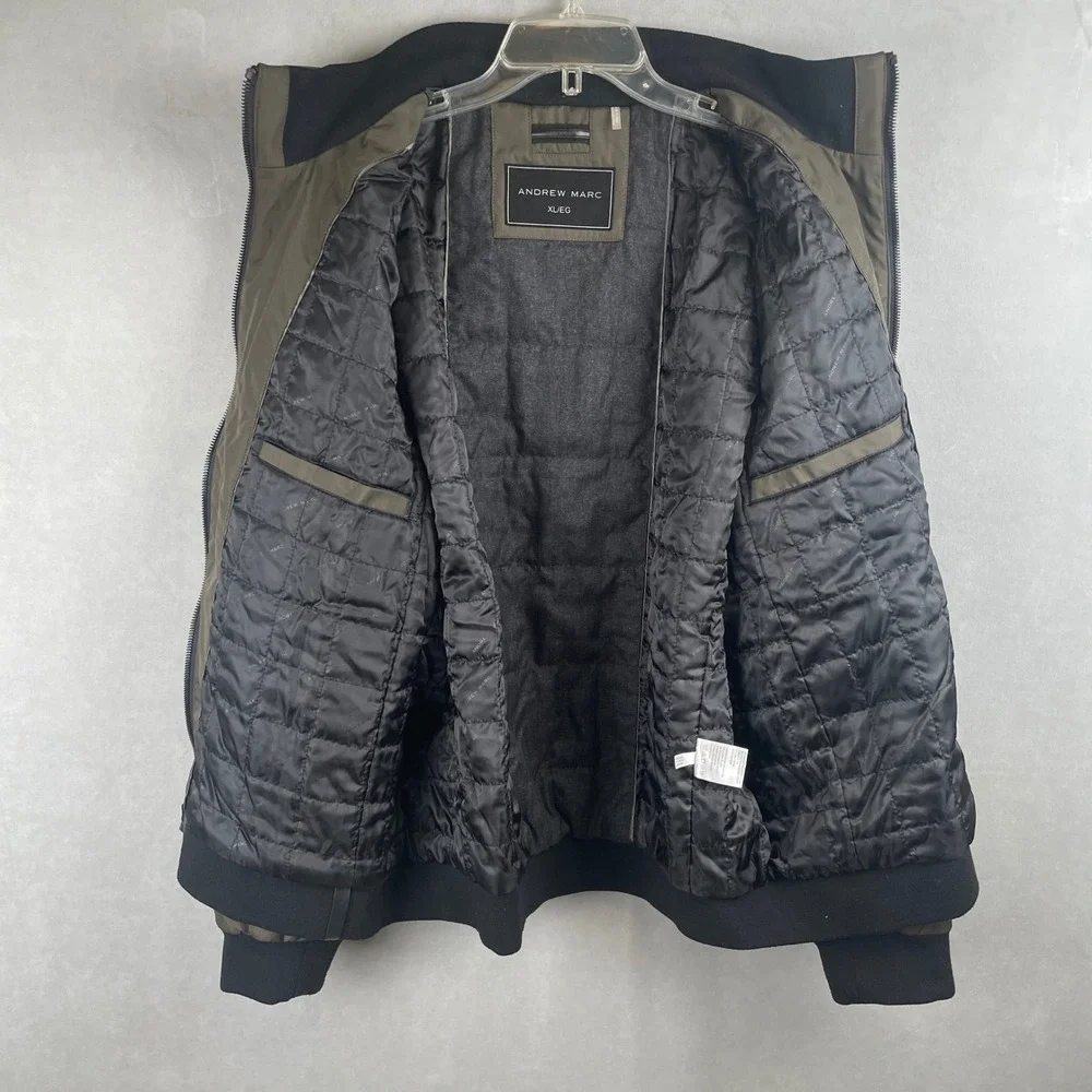 Andrew Marc Men XL Olive Green Full Zip Quilted Lined Military Hip Bomber Jacket